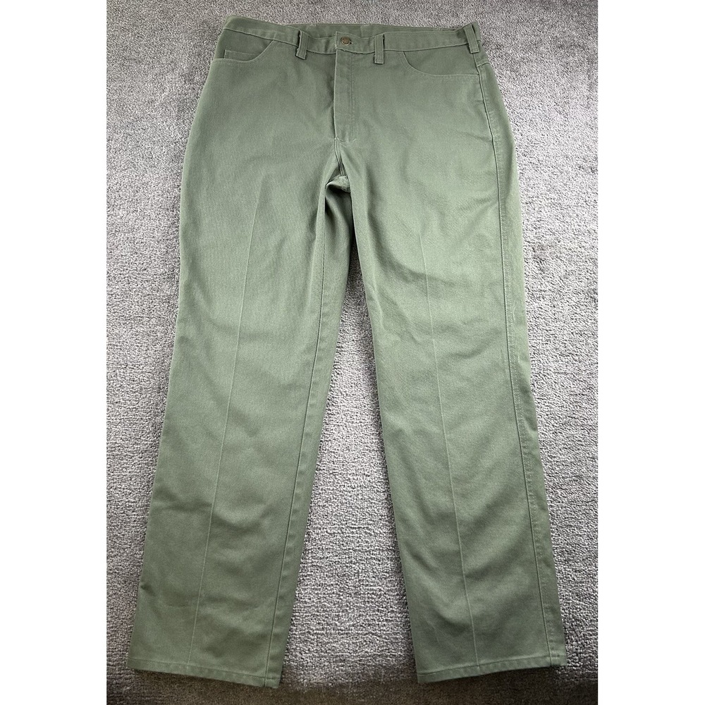 Vintage USA Made Olive Green Work Pants Mens 40x33 FS240-00 Straight Leg Twill